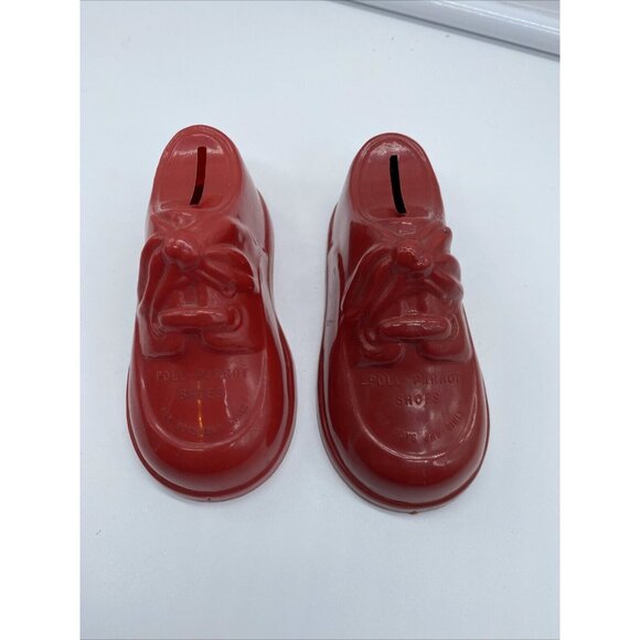 Poll Parrot Shoes Red Plastic Advertising Shoe Bank Vintage Lot of 2 Two - Picture 2 of 13